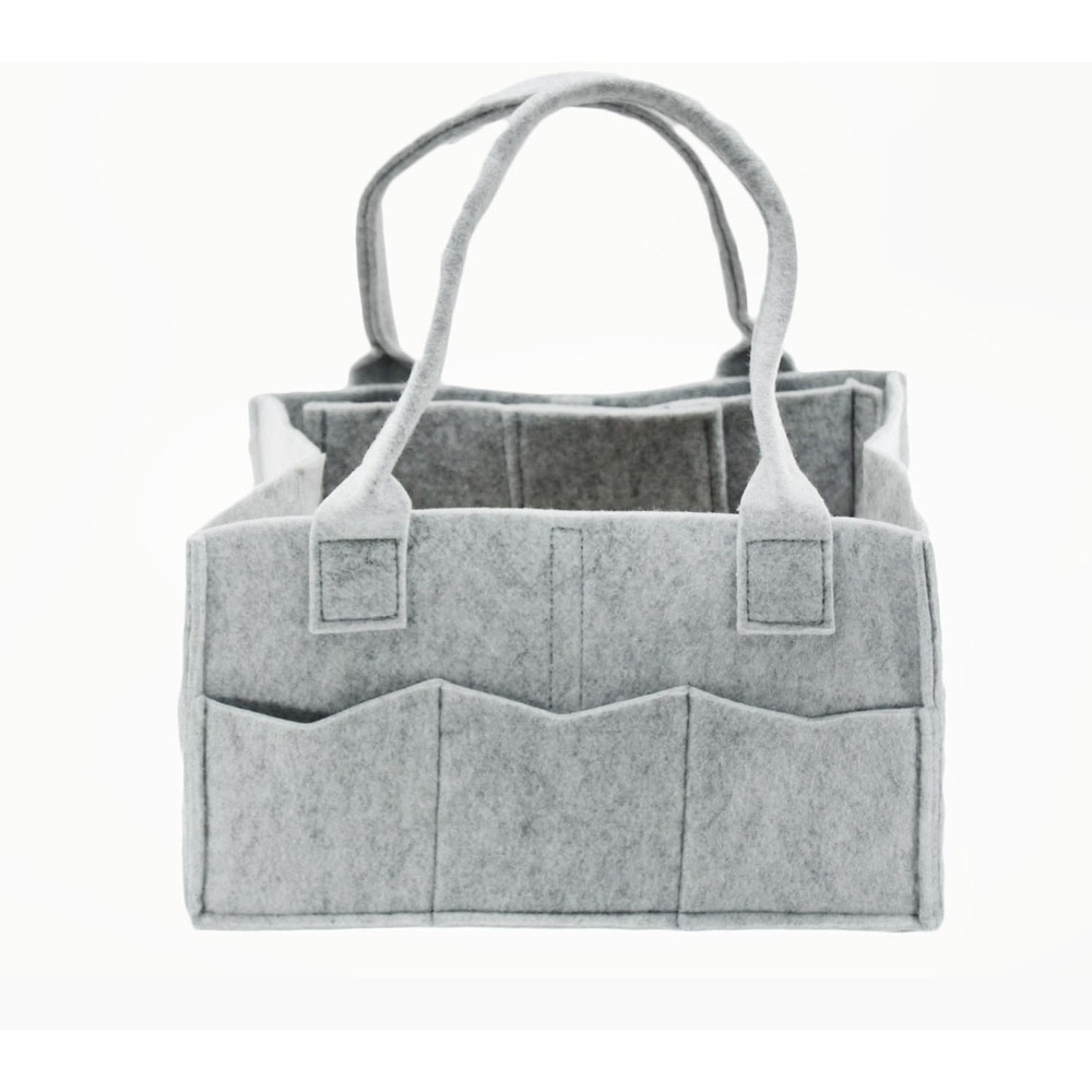 2 Pcs Gray Felt Diaperโ Caddy Organizer Tote Bag with Pockets Portable